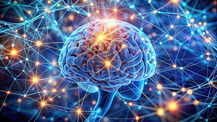 Poster - Close up of a human brain with intricate neural connections , cognition, intelligence