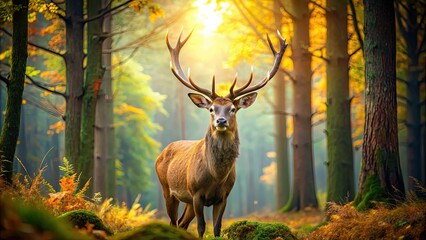 Canvas Print - A detailed image of a majestic deer in a vibrant forest setting, wildlife, nature, animal, fauna, majestic, woodland, peaceful