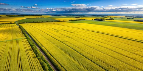 Canvas Print - Aerial view of a vibrant yellow canola field, agriculture, farming, rural, landscape, aerial, drone, blooming, flowers, crop