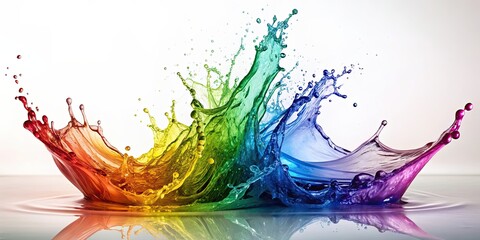 Poster - A vibrant and dynamic splash of colorful water against a bright white background, splash, water, colorful, vibrant