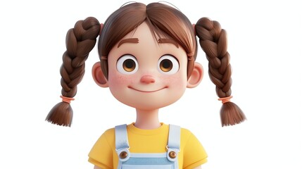 Canvas Print - A 3D rendered cartoon girl with brown hair and a yellow shirt.