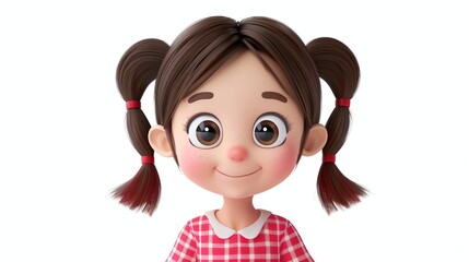 Sticker - A 3D cartoon girl with brown hair and pigtails.