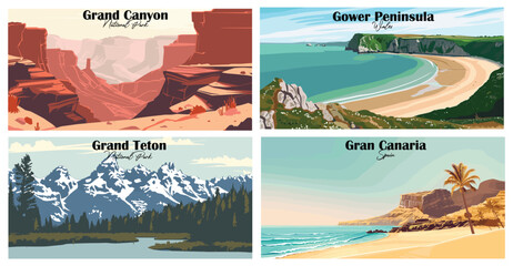 Travel landmarks tourism world famous, Vector illustration. Design for travel wallpaper, flyer or web banner design template. Panorama view. Copy space