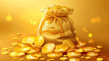 Canvas Print - A golden sack overflowing with gold coins.