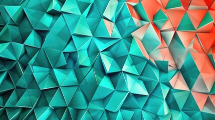 Wall Mural - abstract geometric patterns of overlapping triangles and hexagons in shades of teal and coral, creat