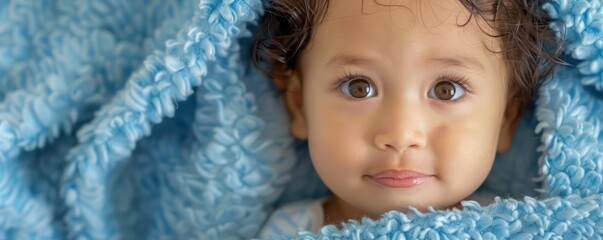 Baby Wrapped in a Soft Blue Blanket, Experiencing Warmth and Tenderness, A Moment of Loving Care and Comfort