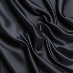 Black silk background with dark luxurious fabric draped texture folds in waves of flowing soft pattern, abstract satin or velvet cloth in luxury material design. ai