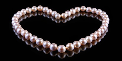 Sticker - A vibrant heart shaped pearl necklace shining on a black background , elegant, jewelry, accessory, luxury, romantic