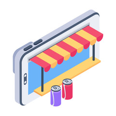 Wall Mural - Customizable isometric icon of a mobile store 

