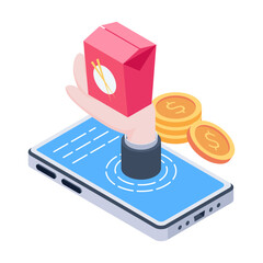 Wall Mural - An isometric icon of food app order 

