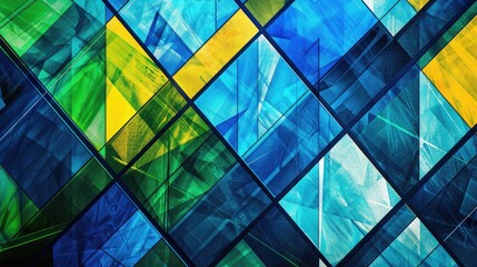 Wall Mural - abstract geometric patterns of intersecting lines and triangles in vibrant shades of blue, green, an