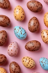 Wall Mural - Speckled Eggs on Pink Surface