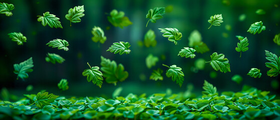 Wall Mural - Fresh green leaves in a garden, showcasing natures beauty and vibrant foliage