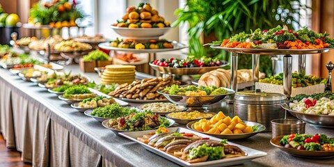 Wall Mural - Beautifully decorated catering food table with variety of dishes for party event or celebration, catering, food, table