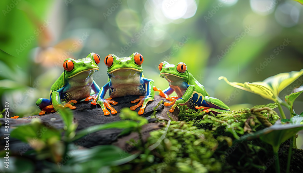 Vibrant Color Tree Frogs in Tropical Rainforest, Interesting Plants in ...