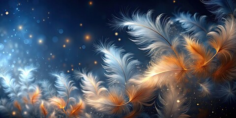 Wall Mural - Apricot plumes swirling against a midnight blue and celestial silver backdrop, apricot, plumes, swirling