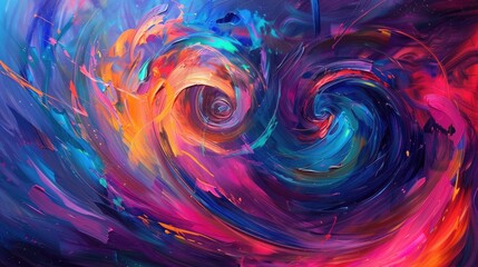 Wall Mural - abstract painting with swirling neon colors and dynamic shapes, evoking energy and movement.