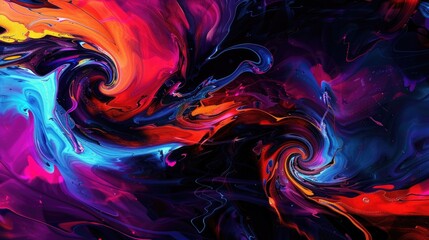 Wall Mural - abstract painting with swirling neon colors and dynamic shapes, evoking energy and movement.