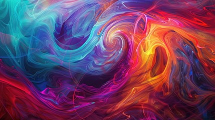 Wall Mural - abstract painting with swirling neon colors and dynamic shapes, evoking energy and movement.