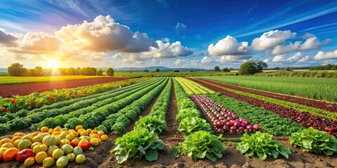 Wall Mural - A vibrant image of various agriculture crops growing in a field during the summer season, agriculture, crops, field, farming