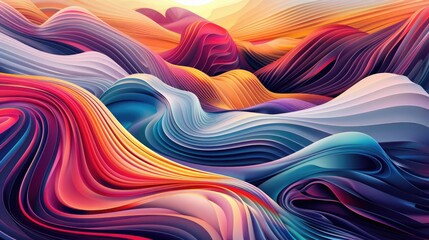 Wall Mural - an abstract landscape of colorful swirls and gradient waves, interspersed with bold geometric lines 