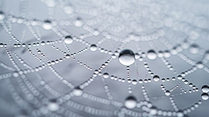 A close-up of water droplets on a spider web, creating a delicate and intricate texture suitable for sophisticated designs.