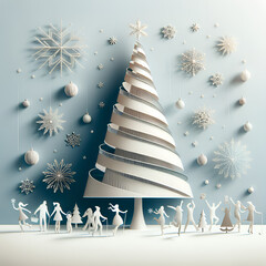 christmas tree christmas decorations people celebrate Xmas with gift white and light blue