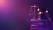 © Alexander - Education law concept scales of justice law books graduation cap light blub and book with purple background justice legal and jurisprudence