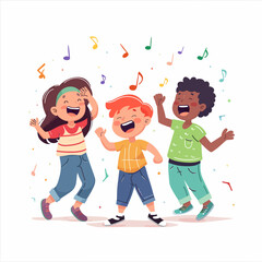 little kid sing and dance with friends together
