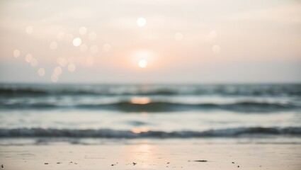 Sticker - Blur image of sunset on the beach with bokeh background.