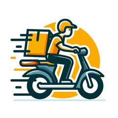 Delivery Man Riding Motorcycle Icon Set , flat vector logo of delivery boy, Delivery and Courier Motorbike Logo Icon