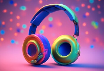 Wall Mural - 3d adphones modern rendering teenager colorful fun three dimensional illustration earphones studio music stereo audio sound device entertainment equipment technology phone volume