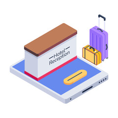 Sticker - Well-crafted isometric icon of hotel reception 

