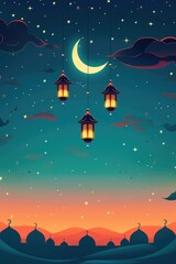 Wall Mural - night scene with lanterns