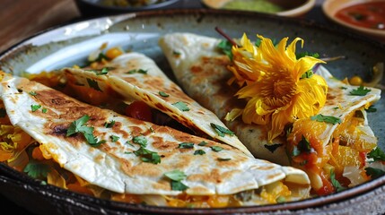 Mexican cuisine with squash flower quesadillas.