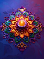 Canvas Print - Colorful flower with lit candle