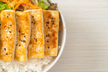 Poster - teriyaki tofu rice bowl - vegan food style