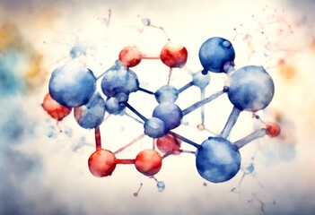 drawn atom hand watercolor models icon illustration molecular structure chemistry science model particle