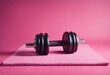 © wafi - banner fitness concept background dumbbells mat pink isolated white equipment dumbbell metal gym sport weight object exercise plastic three dimensional health barbell blue power