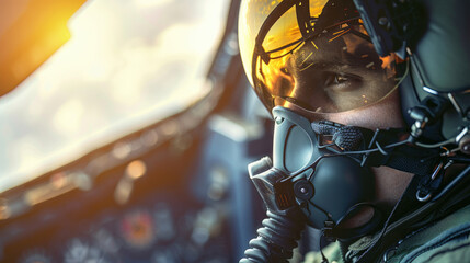 Close-Up of Fighter Jet Pilot in Control Cockpit