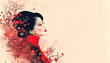 © Steven - Stylized portrait of a woman with red flowers and branches, set against a soft, neutral background.
