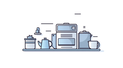 Minimal icon illustration kitchen items group isolated on transparent background