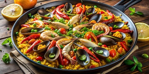 Canvas Print - delicious seafood paella with mussels,shrimp and vegetables