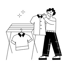 Sticker - A handy line mini illustration of drying clothes 

