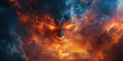 Canvas Print - Fiery and icy wolf growls. AI.