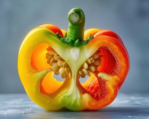 Wall Mural - A cross-section of a red and yellow bell pepper. AI.