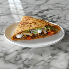 Poster - a Black Bean Crunchwrap Supreme served on a normal-sized, white ceramic plate