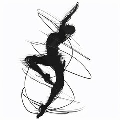 Sticker - A dynamic silhouette of a person dancing, expressed through minimal, expressive lines black and white