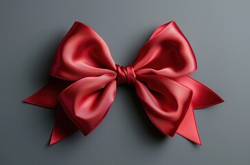 Wall Mural - Red Satin Bow on Gray Background