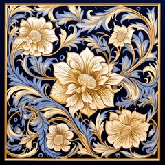 Sticker - damascene pattern flowers background